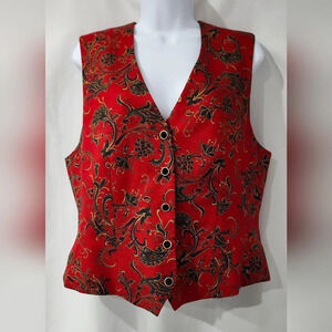 VTG David Brooks Womens Paisley Vest Size 10 Red Green Classic‎ Holiday Party